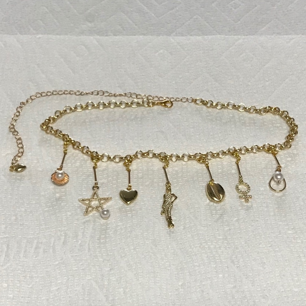 SOLD—White Lotus Lucia Greco Gold 7 Detachable Charms Necklace, Handmade Replica - Picture 13 of 16